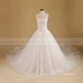 Brilliant Straight Neck A-line Beads Wedding Dress Long Tail